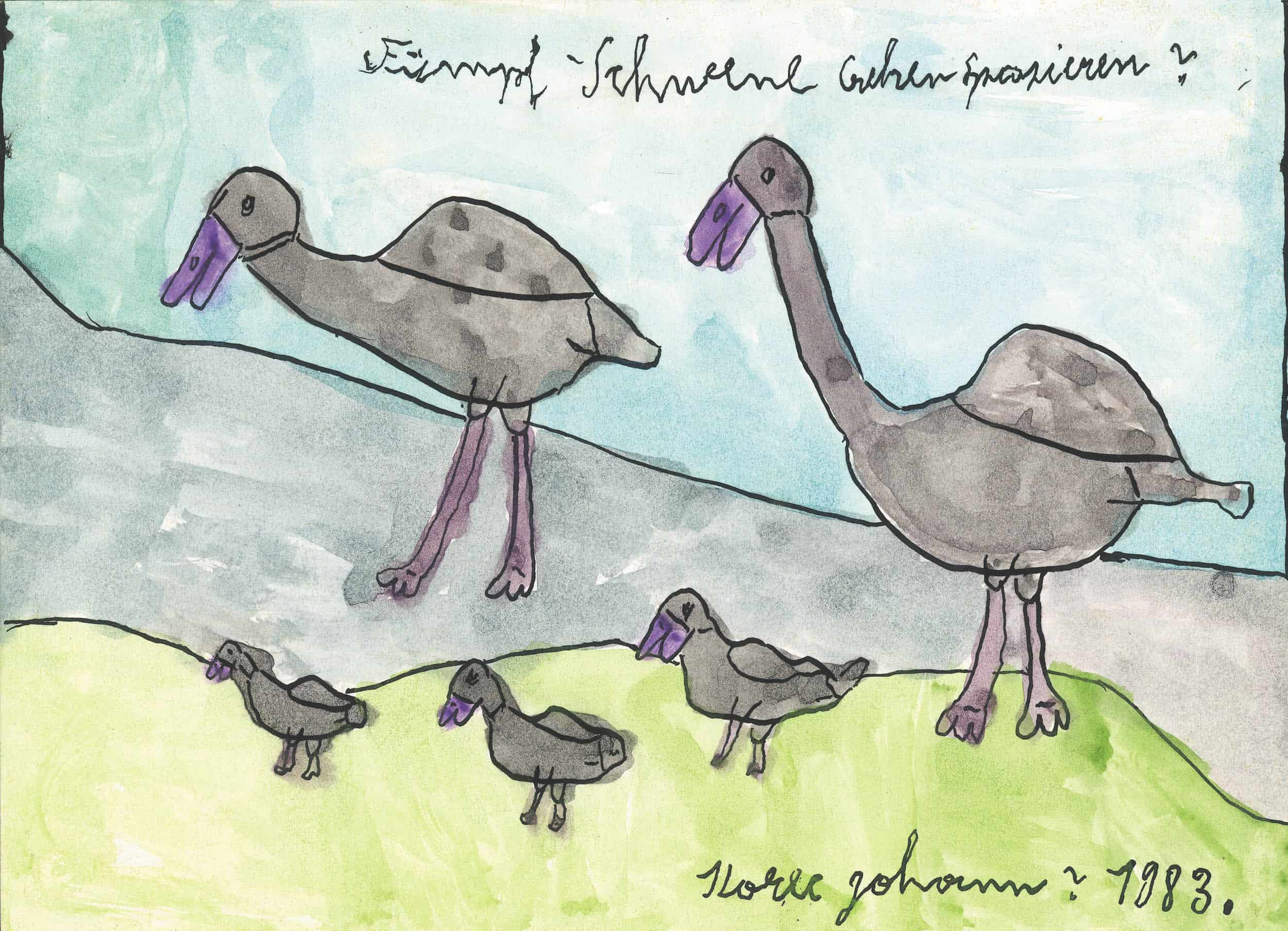 korec johann - Fünpf-Schwene gehen spazieren? / Five swans go for a walk?